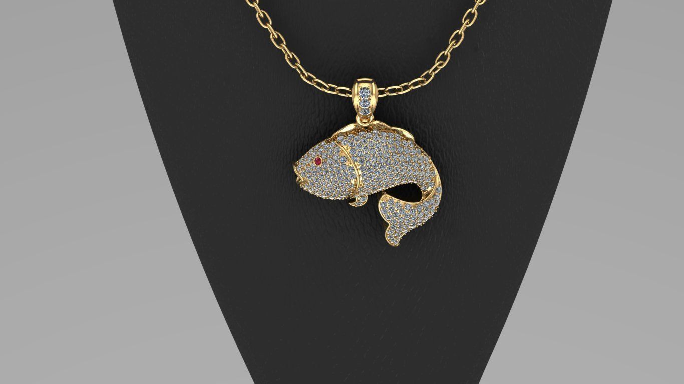 Golden Fish Hip Hop Diamond Necklace 3D print model 3D print model_5