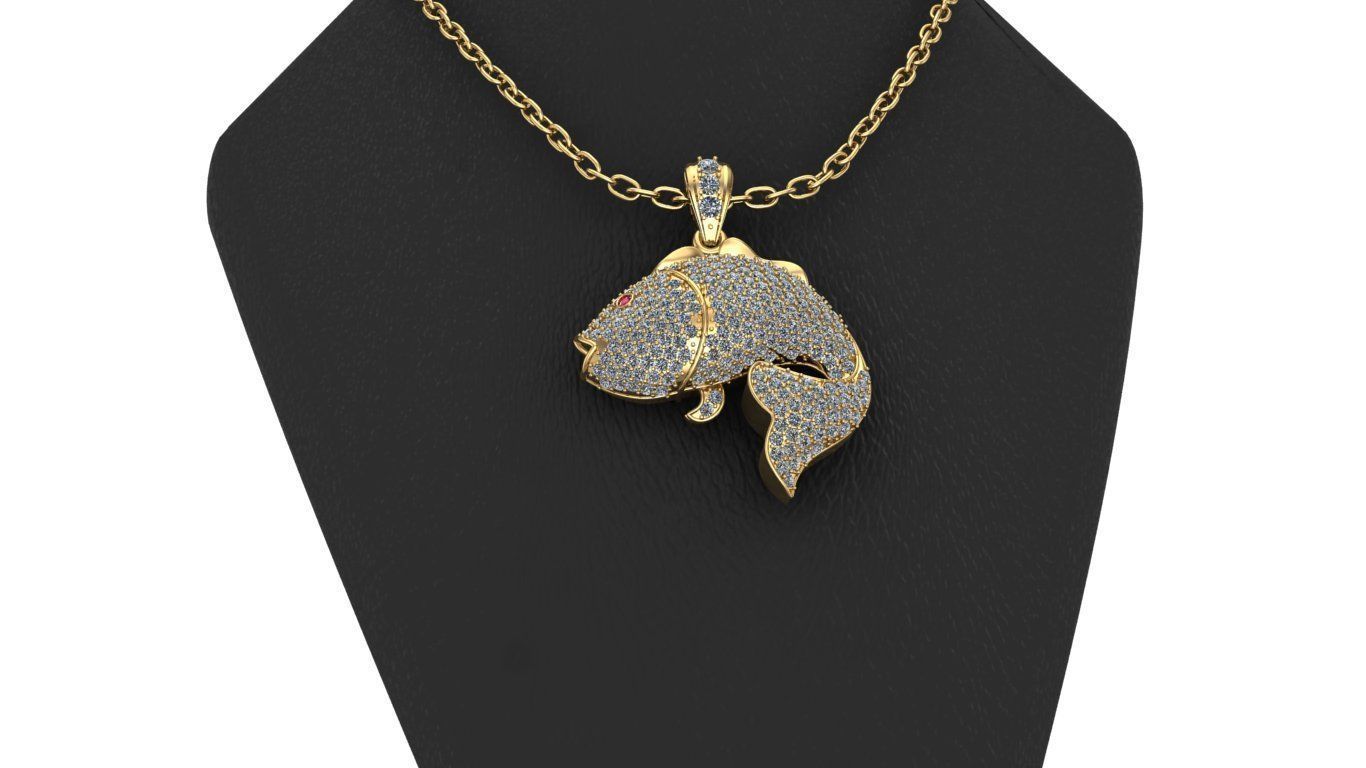 Golden Fish Hip Hop Diamond Necklace 3D print model 3D print model_1