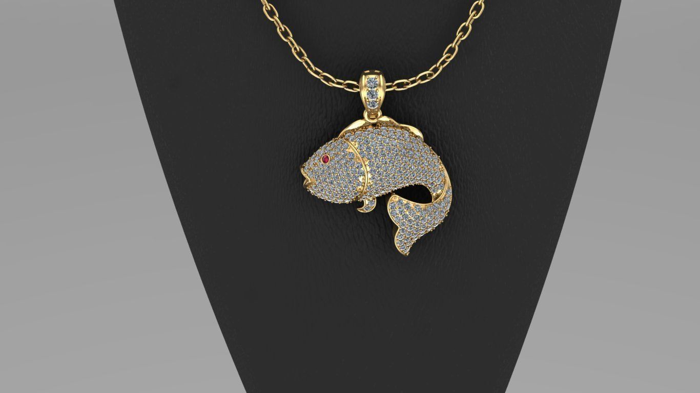 Golden Fish Hip Hop Diamond Necklace 3D print model 3D print model_4