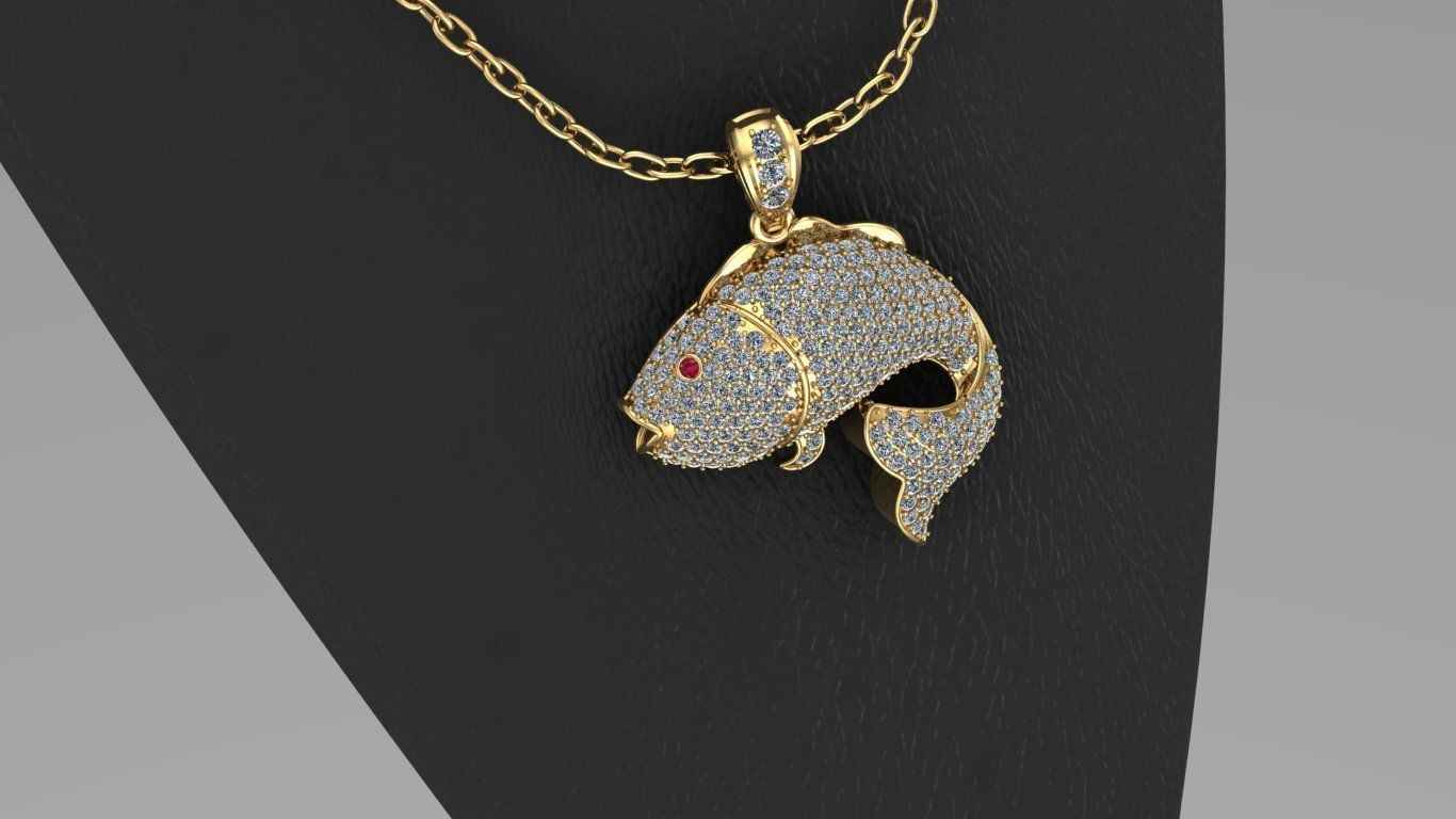 Golden Fish Hip Hop Diamond Necklace 3D print model 3D print model_6