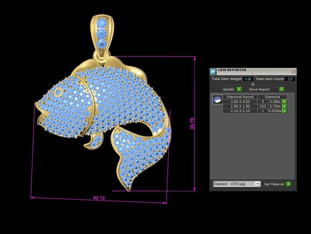 Golden Fish Hip Hop Diamond Necklace 3D print model 3D print model_8