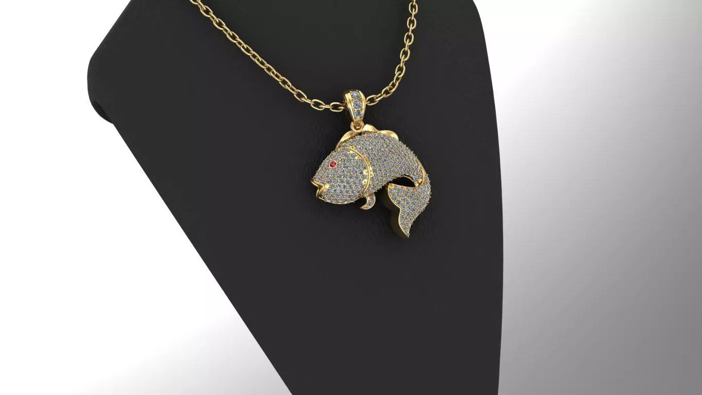 Golden Fish Hip Hop Diamond Necklace 3D print model 3D print model_0