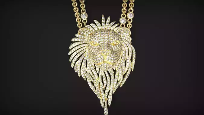 Leon Pendant with lots of many diamonds Lion 3D model