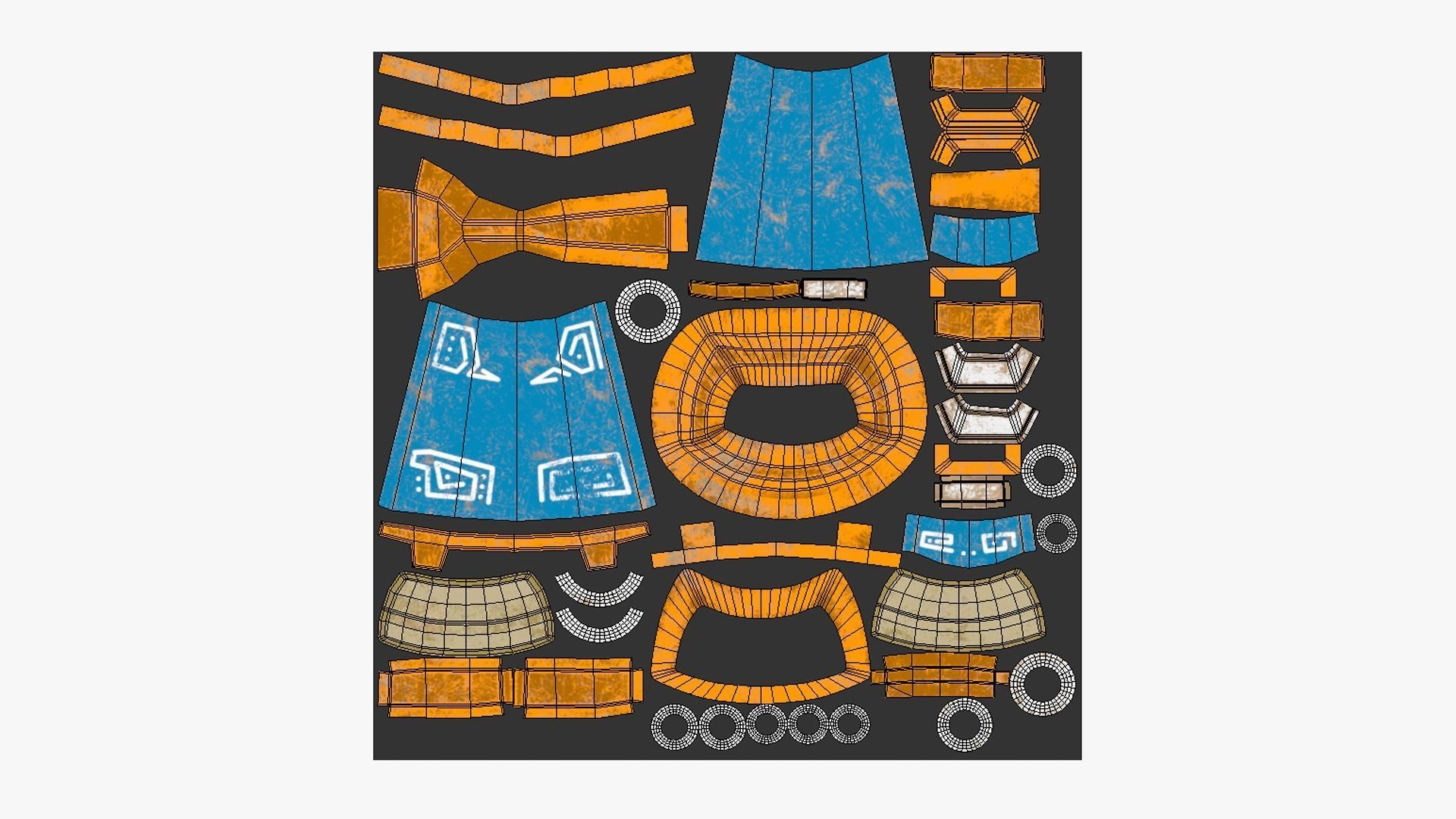 Tribal Mask I03 Blue Orange - Costume Character Design Low-poly 3D model_5