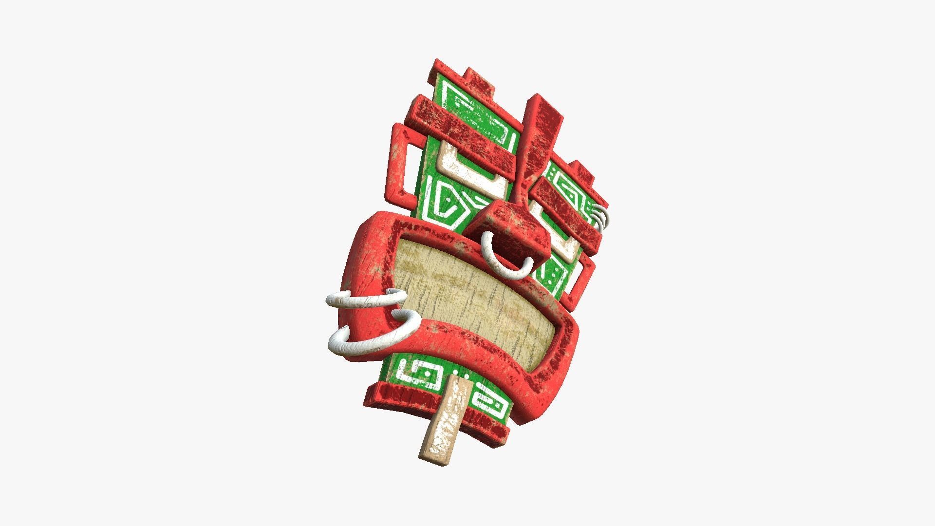 Tribal Mask I07 Red Green - Costume Character Design Low-poly 3D model_4