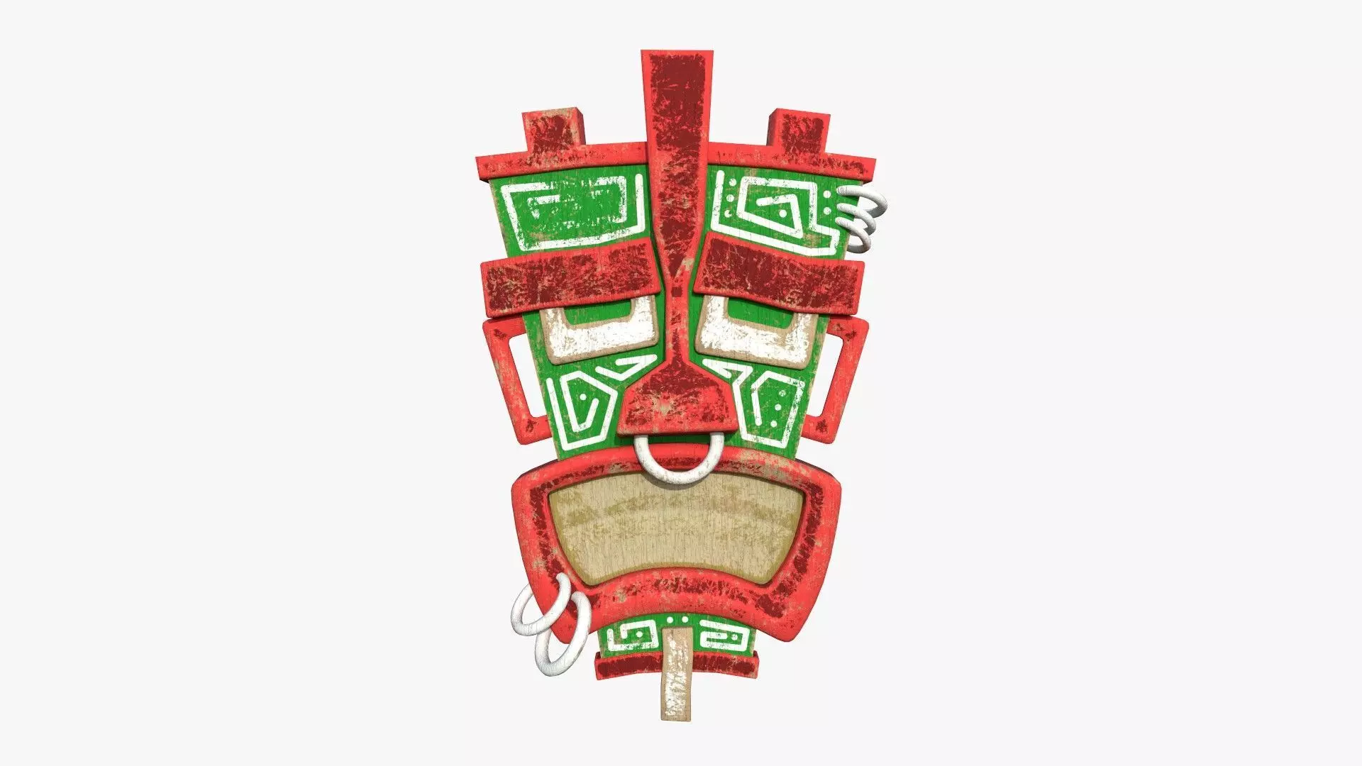 Tribal Mask I07 Red Green - Costume Character Design Low-poly 3D model_0