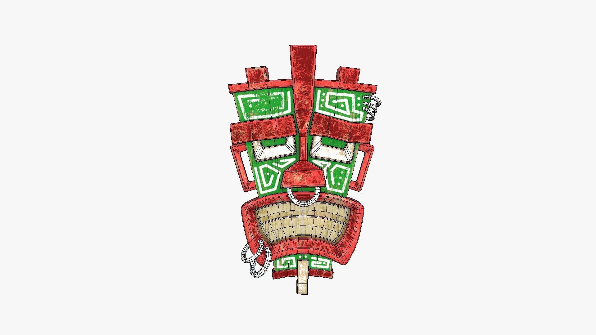 Tribal Mask I07 Red Green - Costume Character Design Low-poly 3D model_6