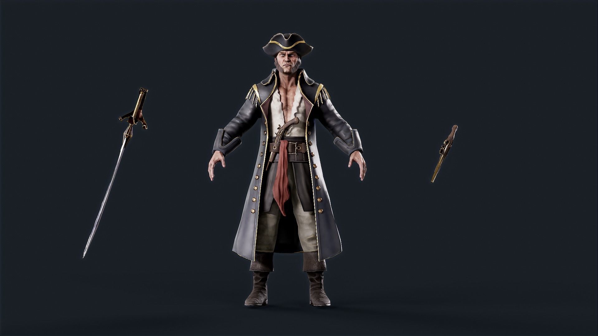 Pirate Captain Low-poly 3D model_6