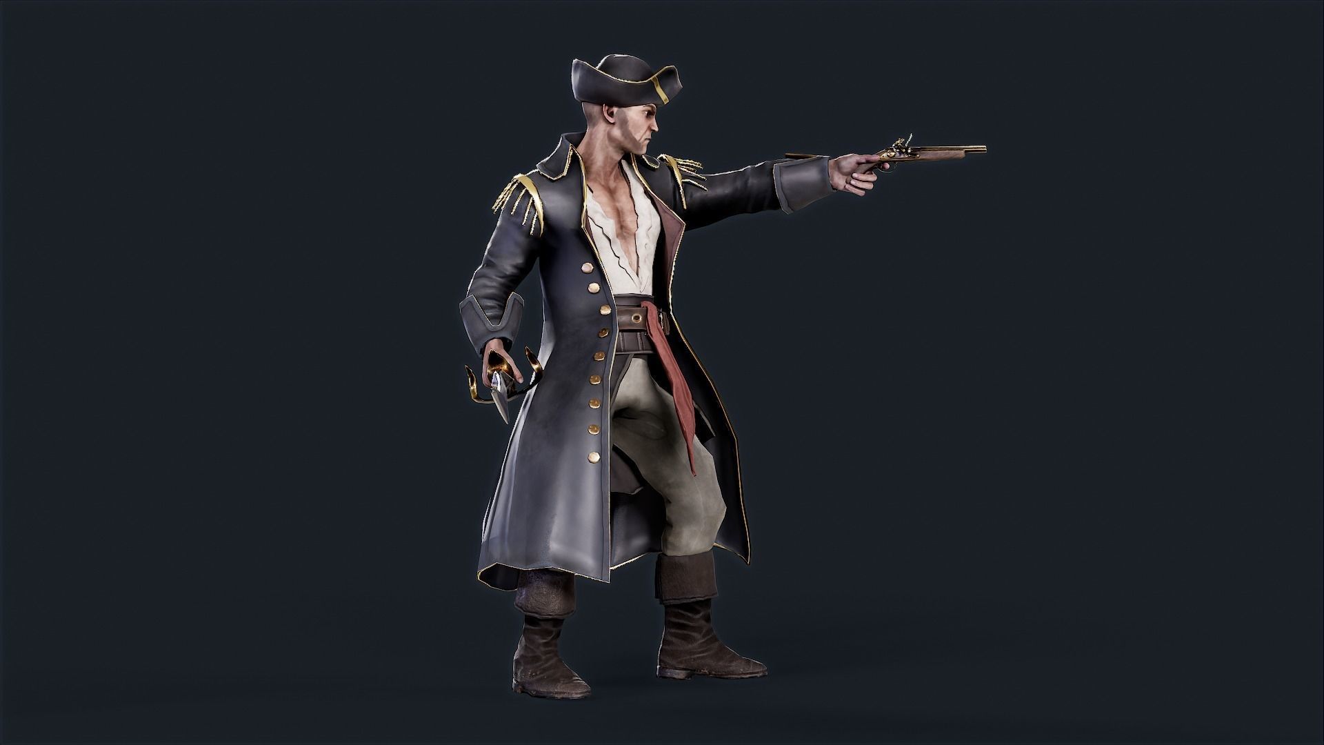 Pirate Captain Low-poly 3D model_4