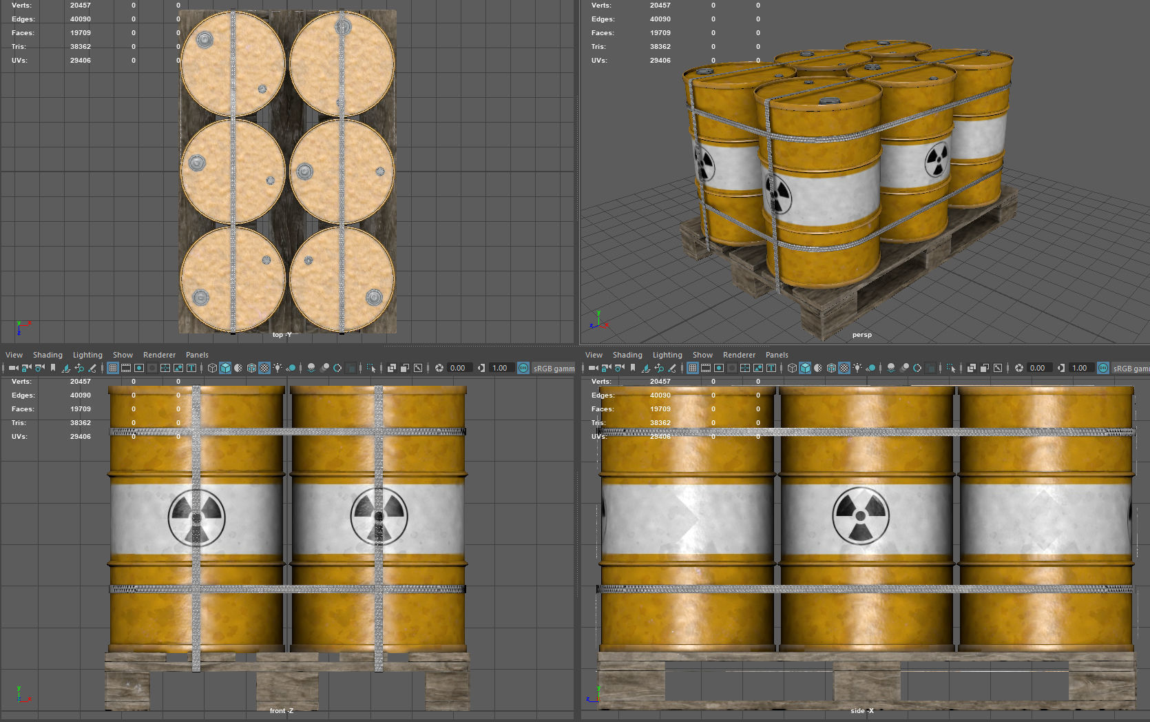Radiactive Barrels on a Pallet Low-poly 3D model_5