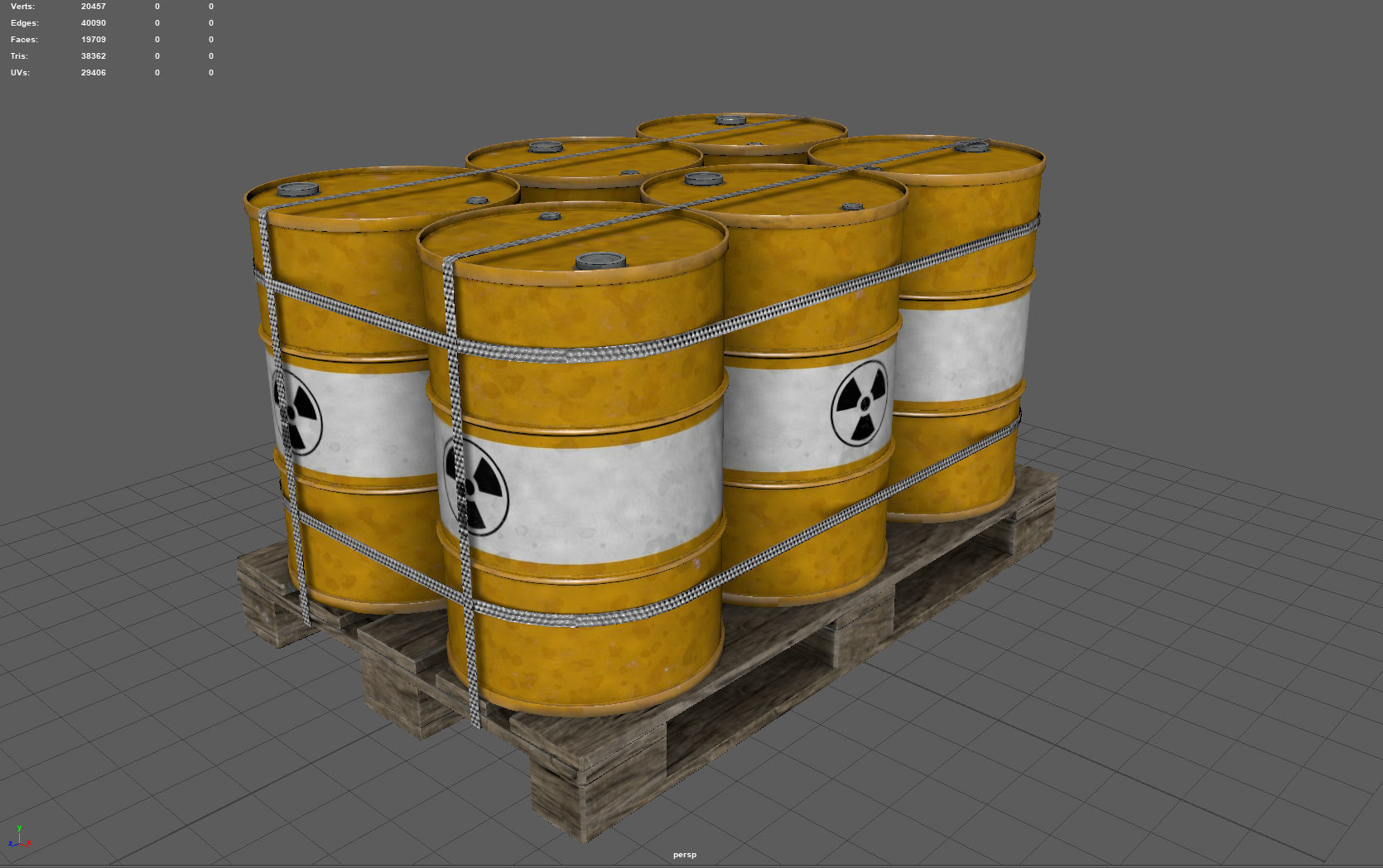 Radiactive Barrels on a Pallet Low-poly 3D model_2