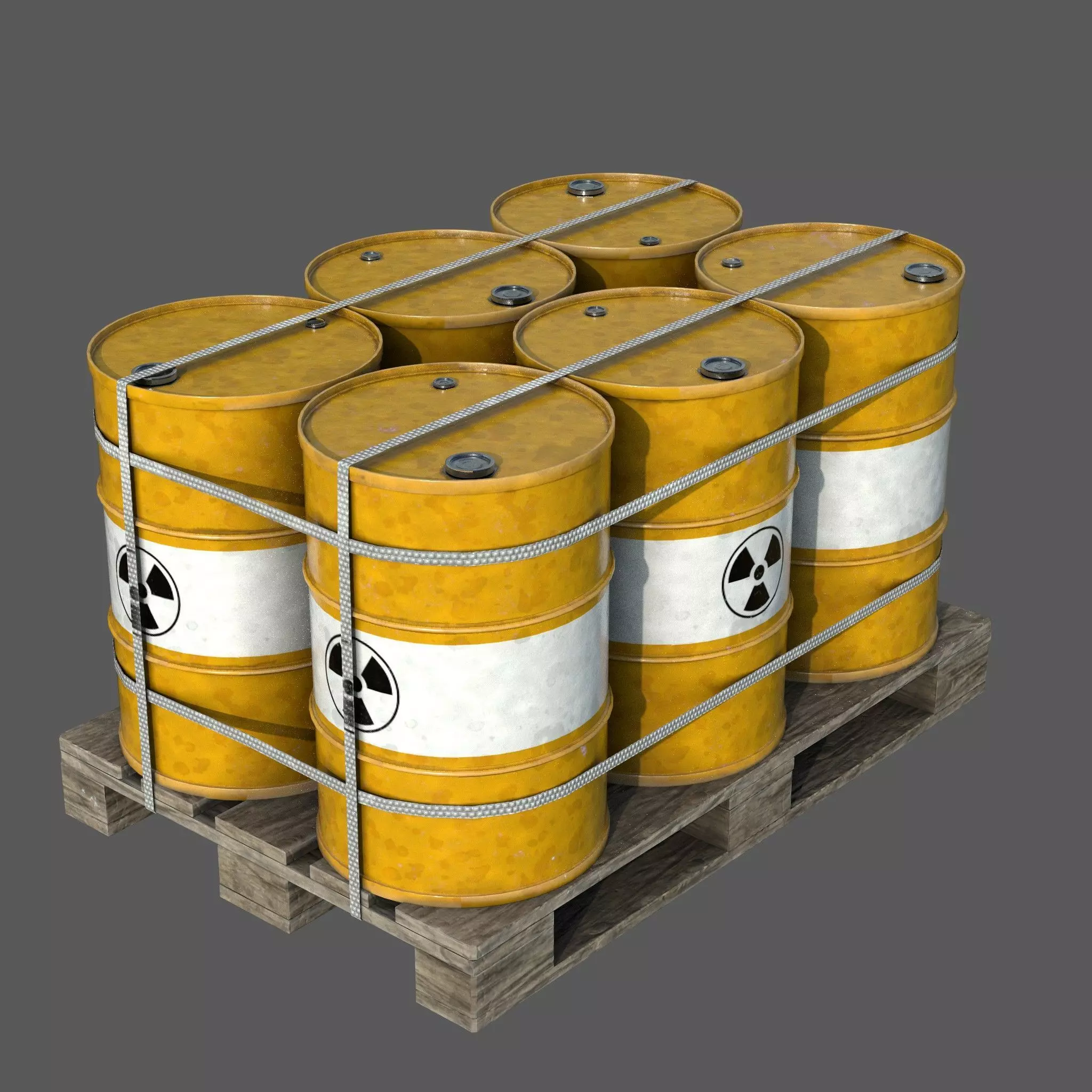 Radiactive Barrels on a Pallet Low-poly 3D model_0