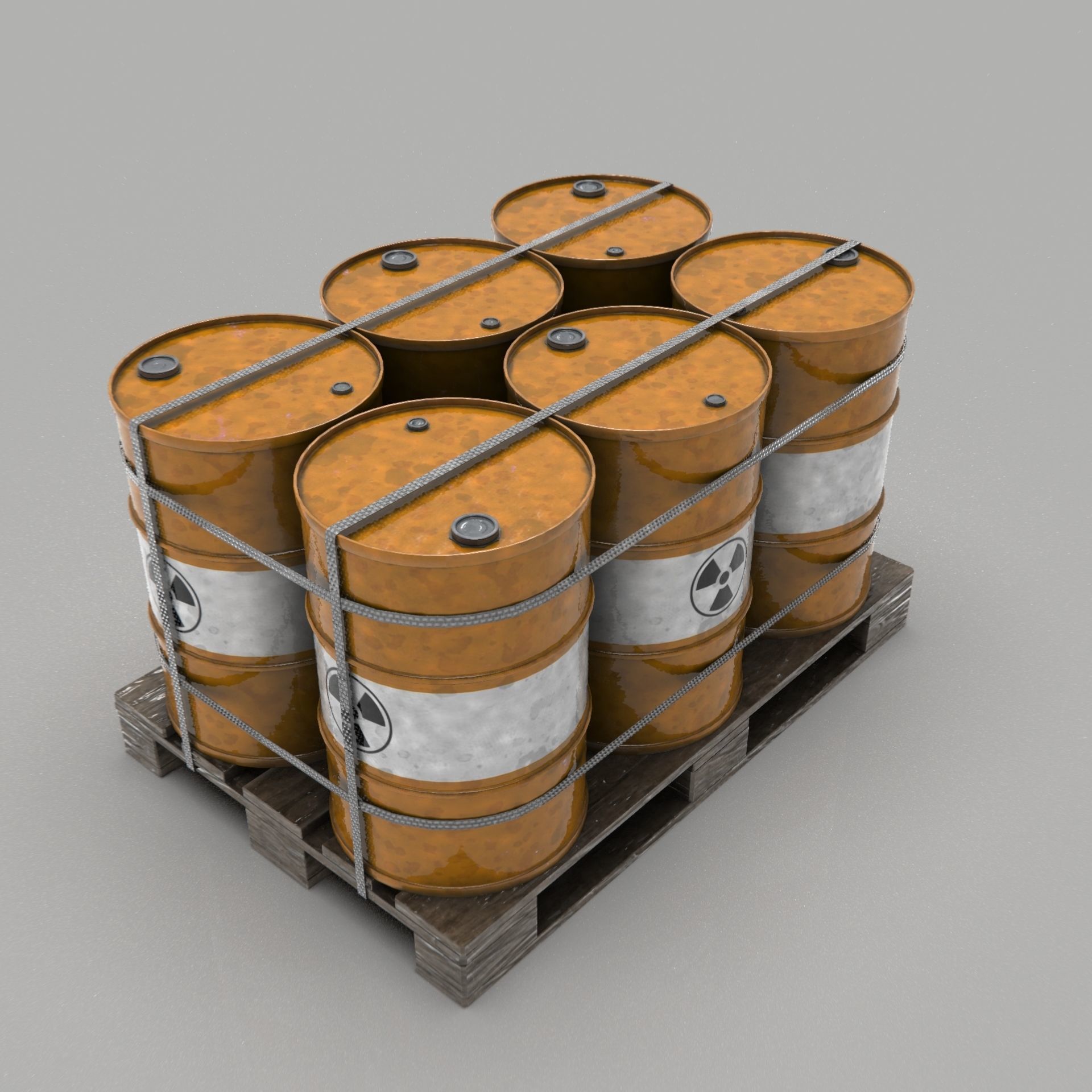 Radiactive Barrels on a Pallet Low-poly 3D model_9