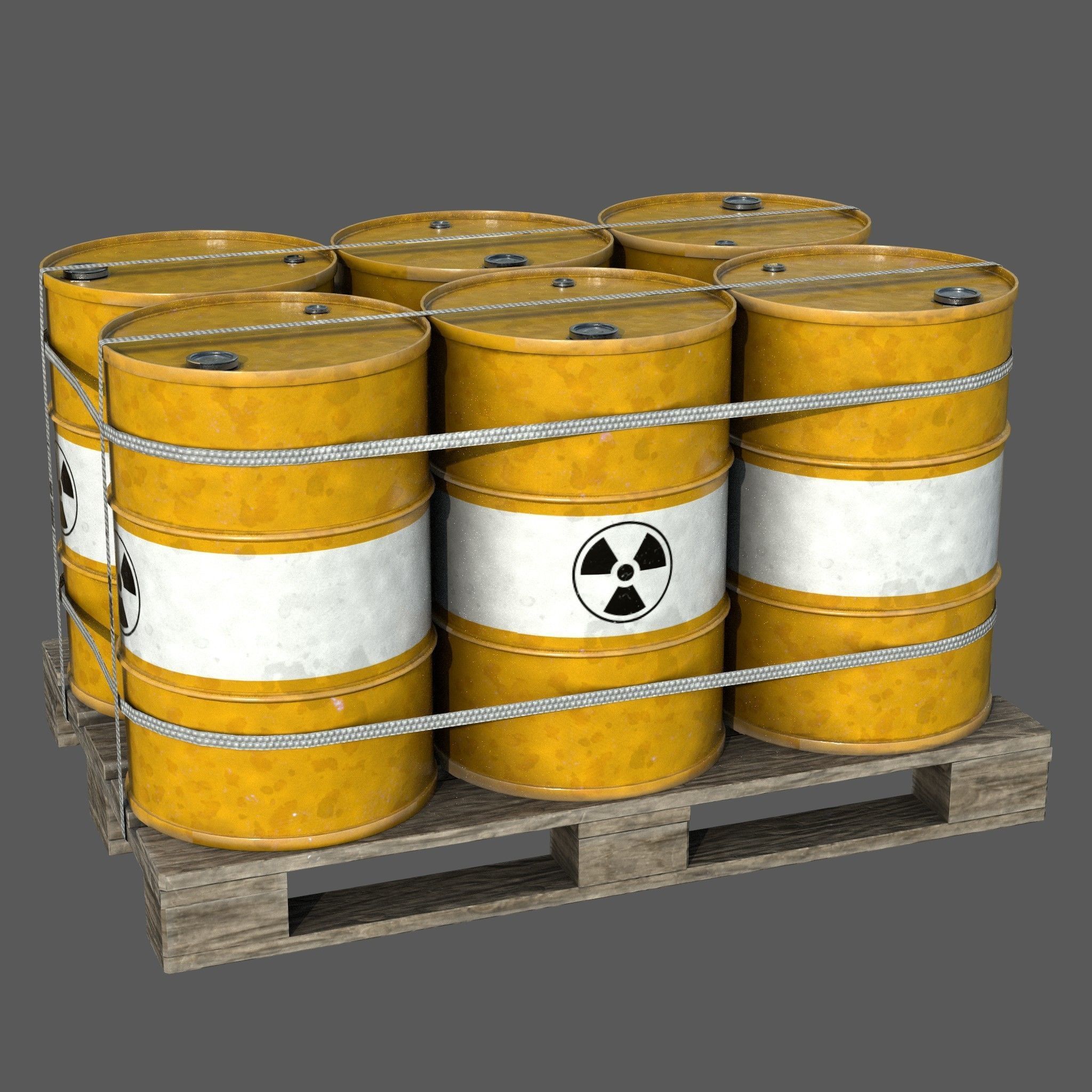Radiactive Barrels on a Pallet Low-poly 3D model_1