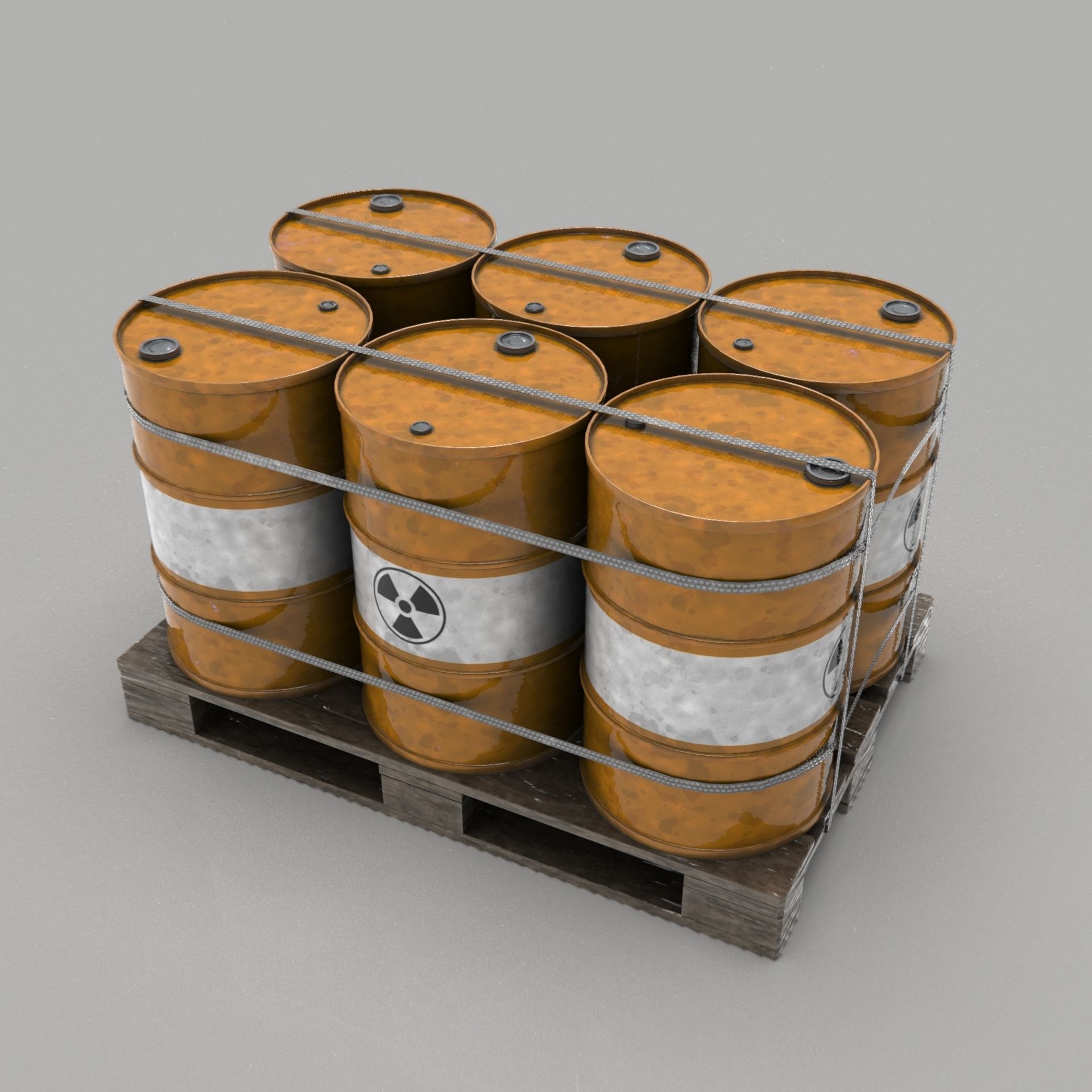 Radiactive Barrels on a Pallet Low-poly 3D model_10