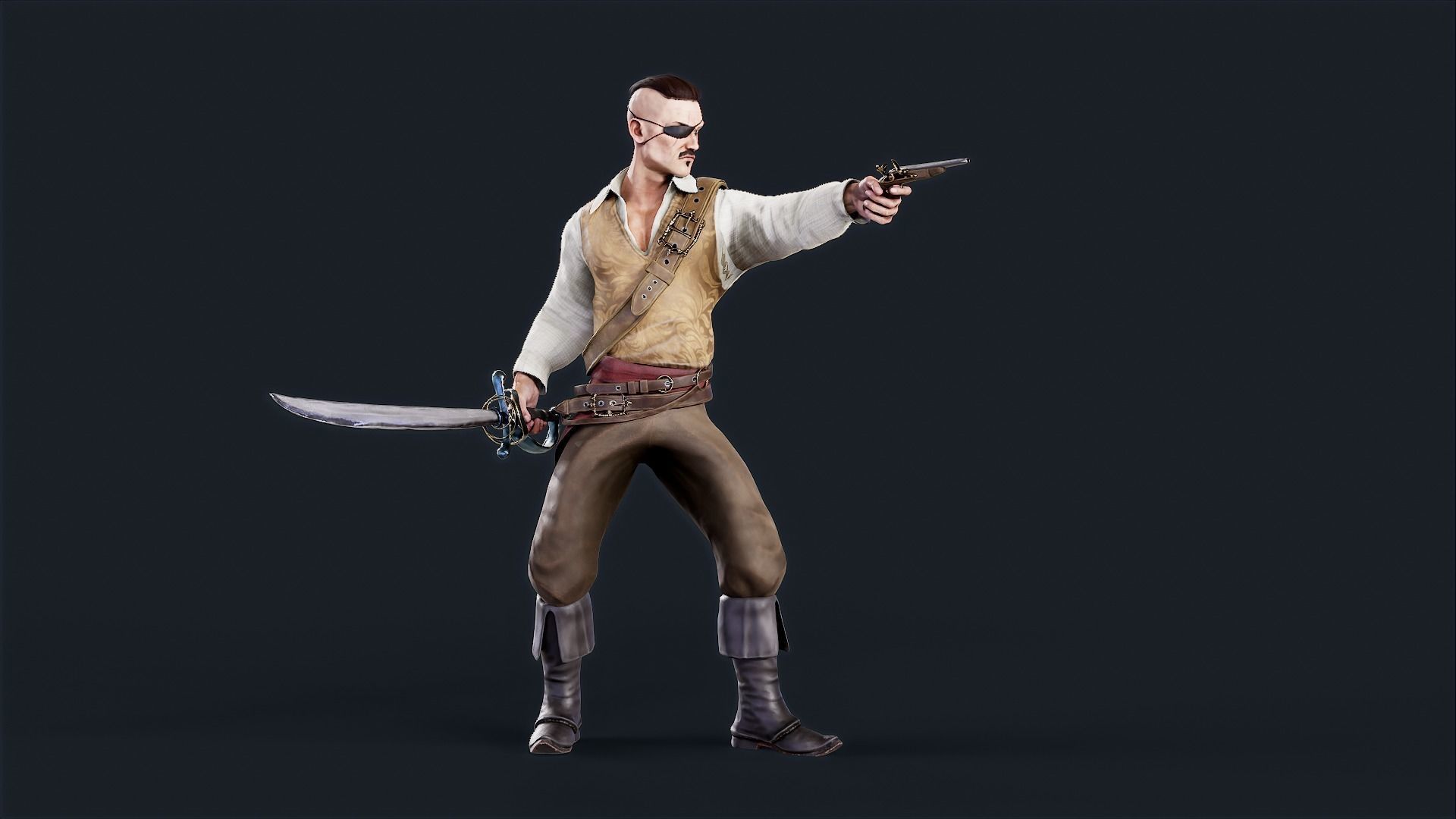 Pirate 3 Low-poly 3D model_4