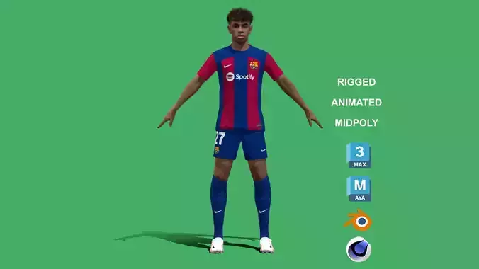 3D Rigged Lamine Yamal Barcelona 2024 3D model