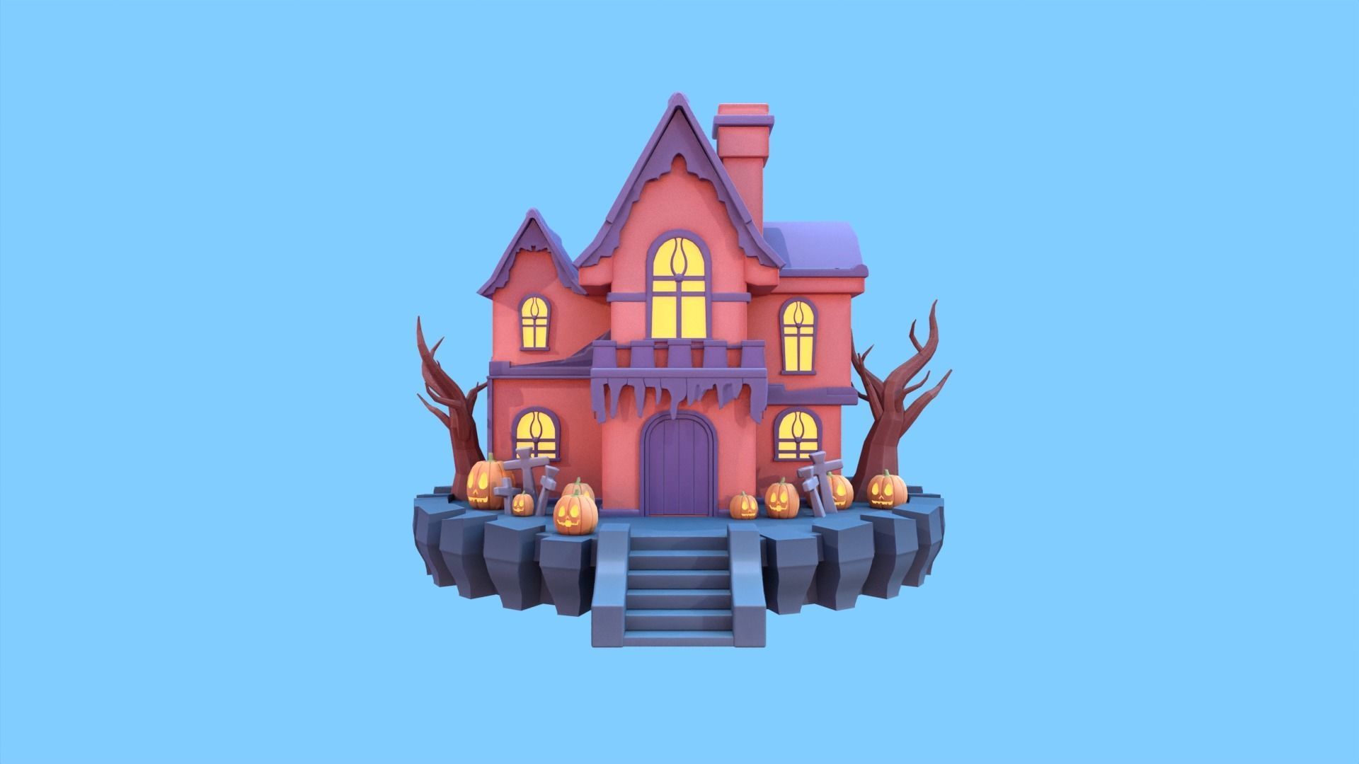 Spooky Halloween House Low-poly 3D model_3