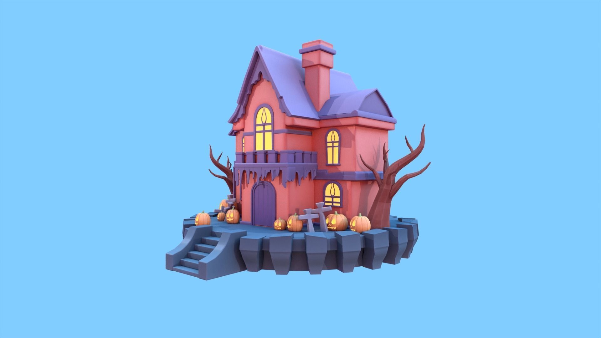Spooky Halloween House Low-poly 3D model_2
