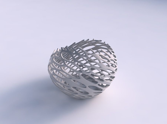 Bowl skewed and twisted with cracked and twisted organic lattice