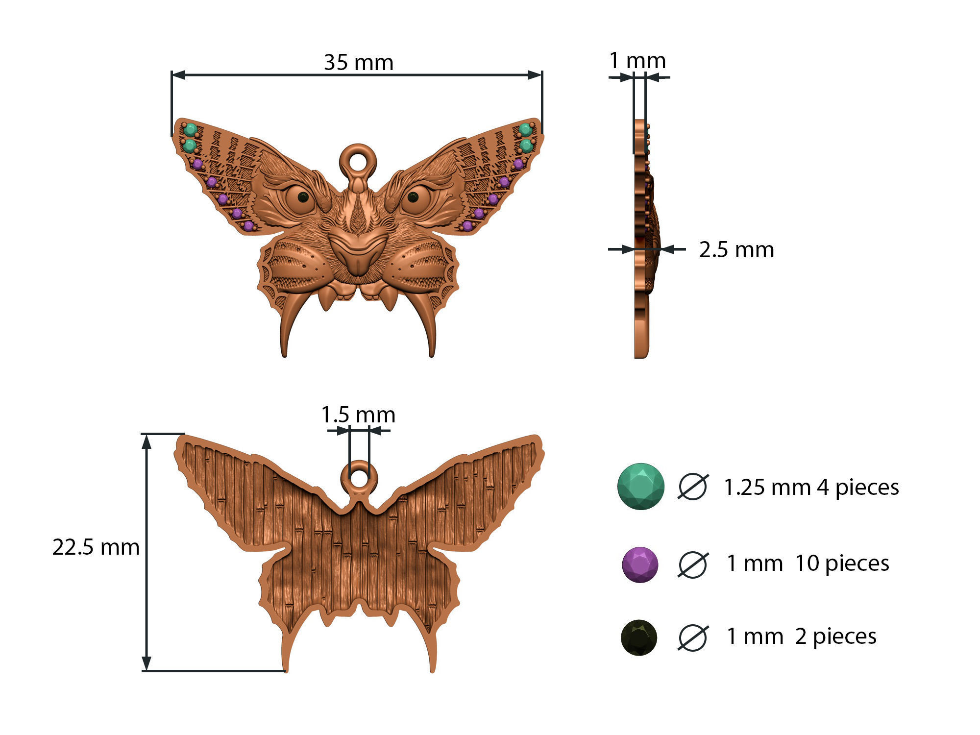 Pendant Butterfly Tiger 3D print model_2