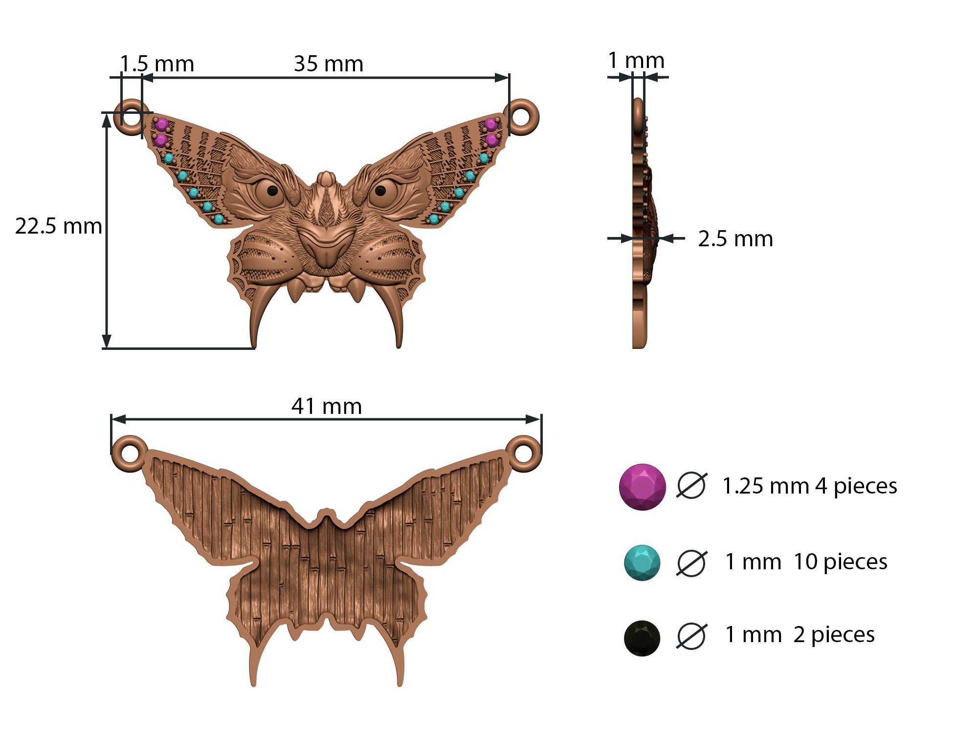 Pendant Butterfly Tiger 3D print model_3