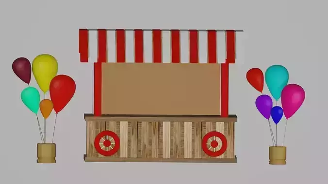 fair booth with low poly balloons
