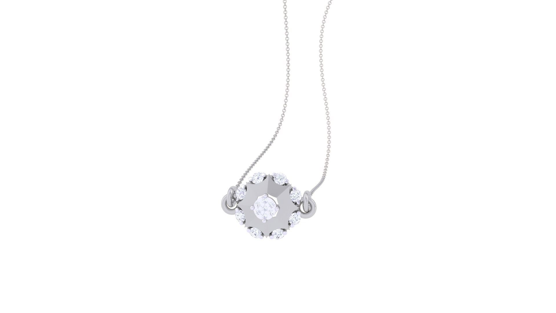 Flower Light Weight Solitaire Diamond Necklace renders 3dm stl 3D print model_4