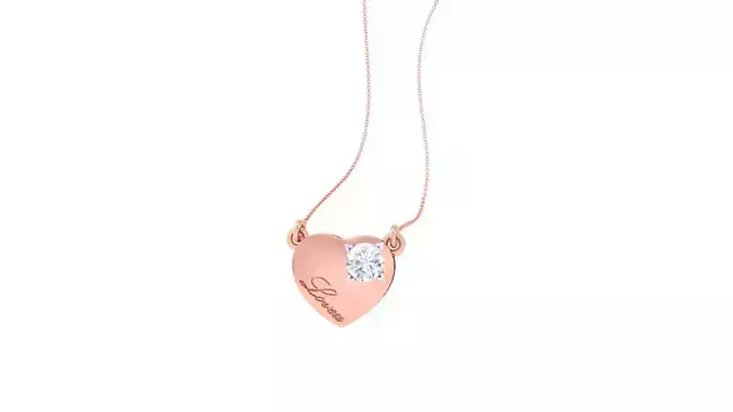 Heart Love Valentine Solitaire Diamond Necklace renders 3dm stl