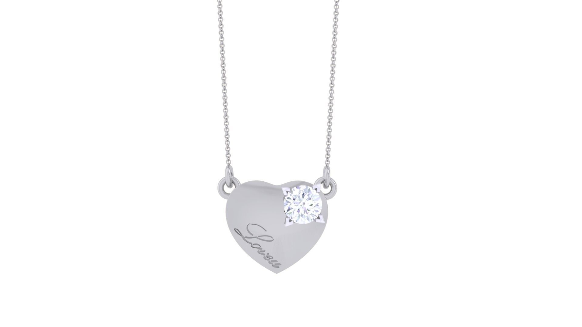 Heart Love Valentine Solitaire Diamond Necklace renders 3dm stl 3D print model_7