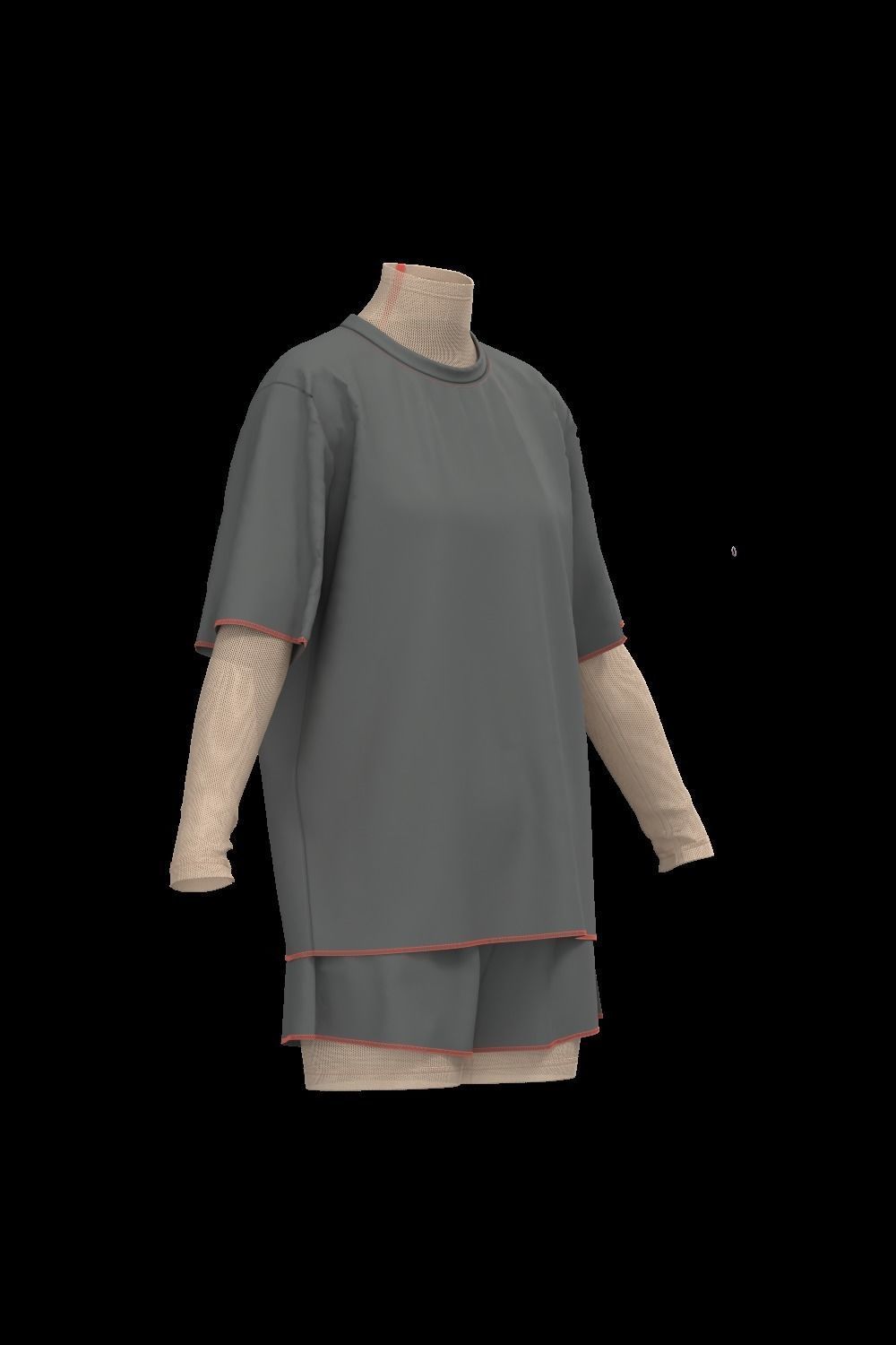  Female oversized tshirt  overalls short 3D model_1
