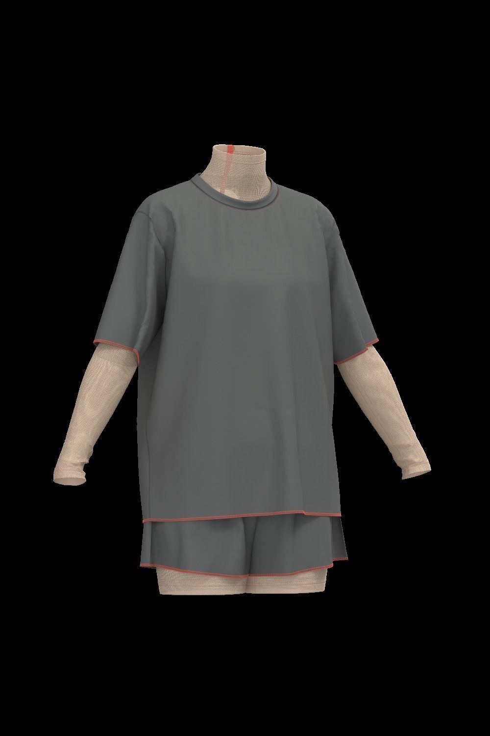  Female oversized tshirt  overalls short 3D model_3