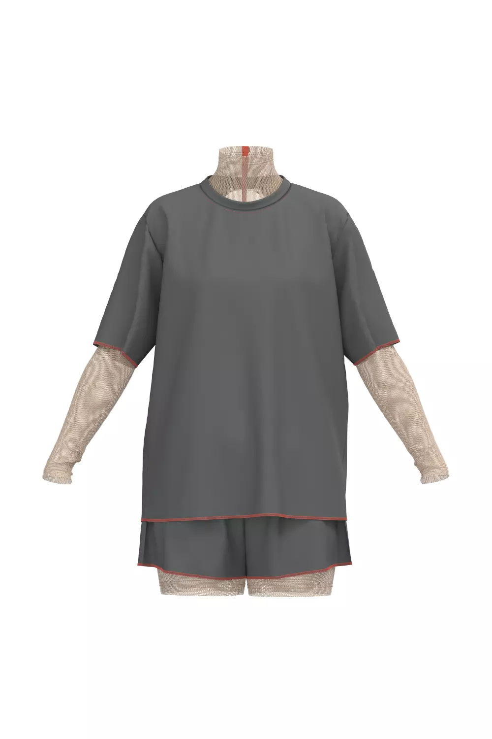  Female oversized tshirt  overalls short 3D model_0