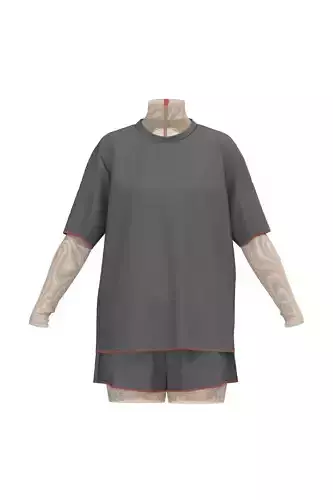  Female oversized tshirt  overalls short 3D model