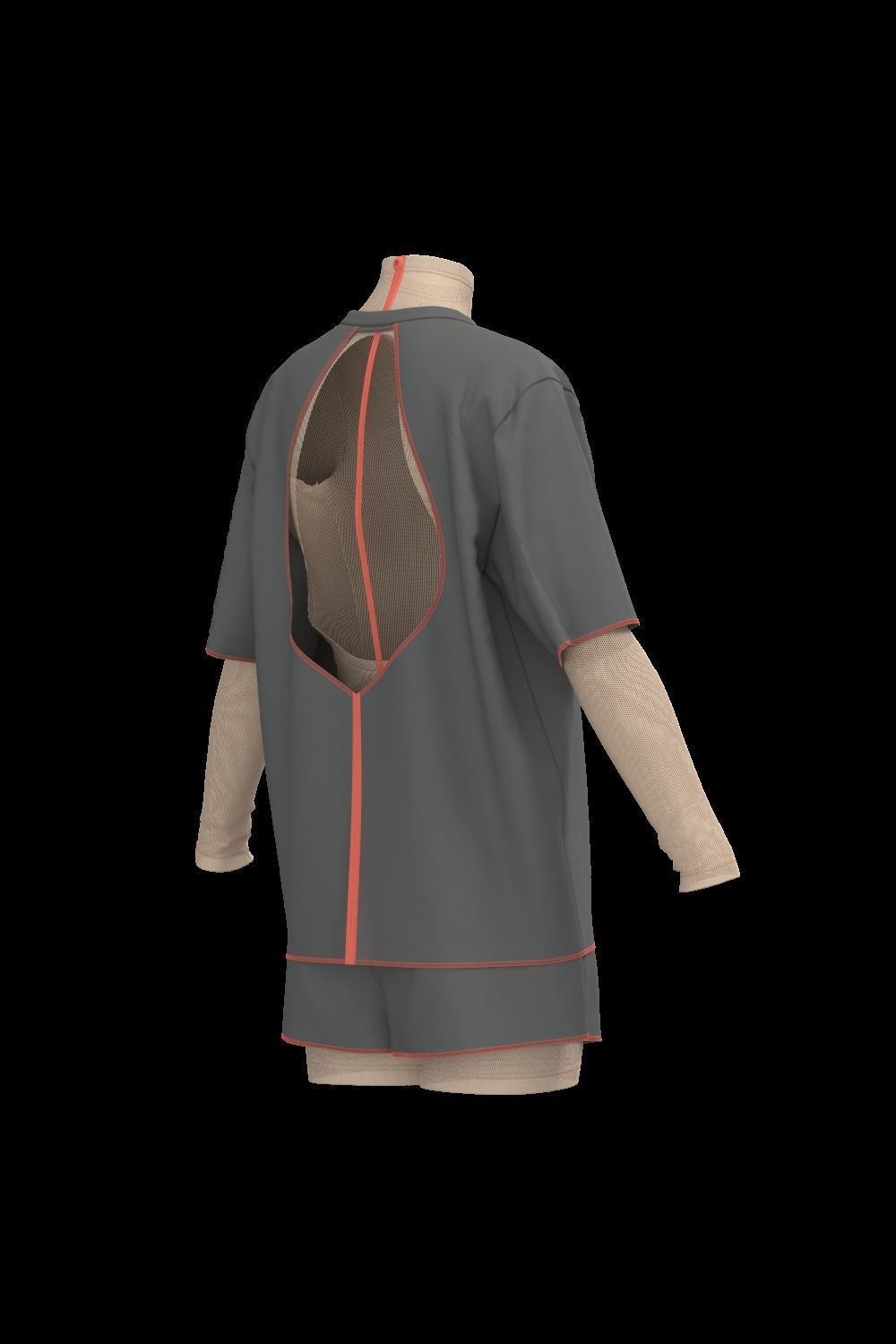  Female oversized tshirt  overalls short 3D model_4