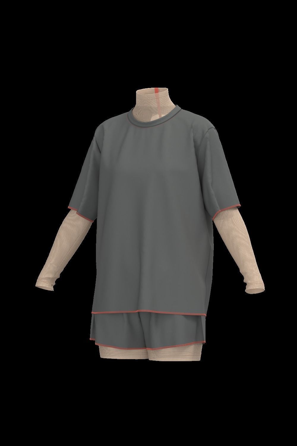  Female oversized tshirt  overalls short 3D model_14