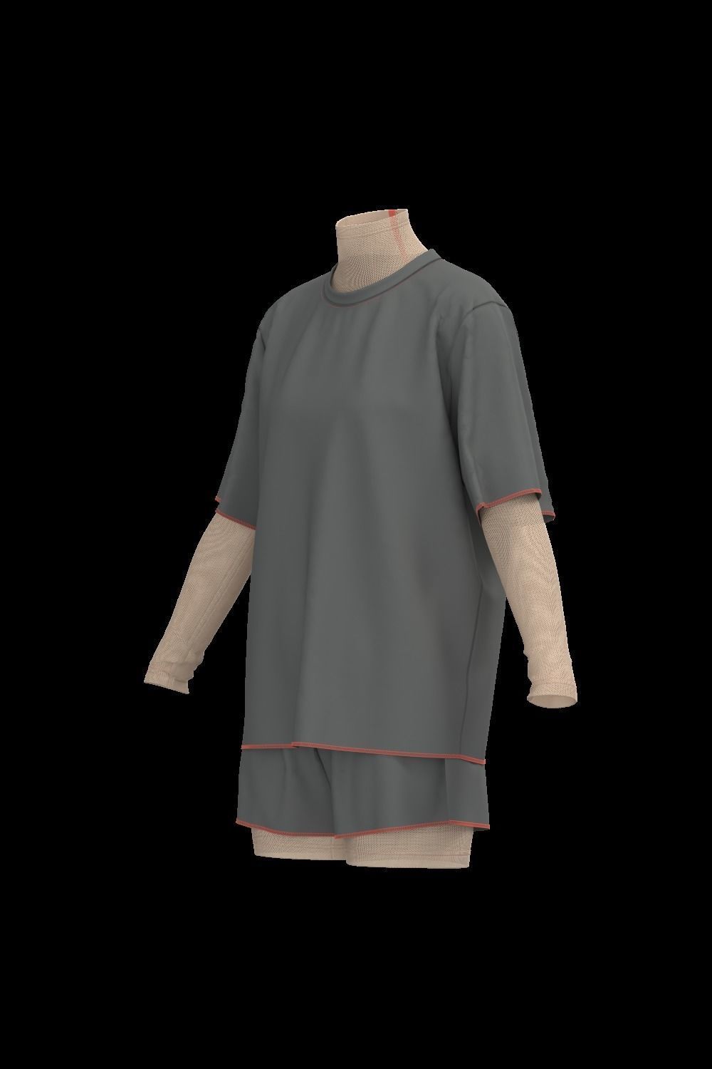  Female oversized tshirt  overalls short 3D model_8
