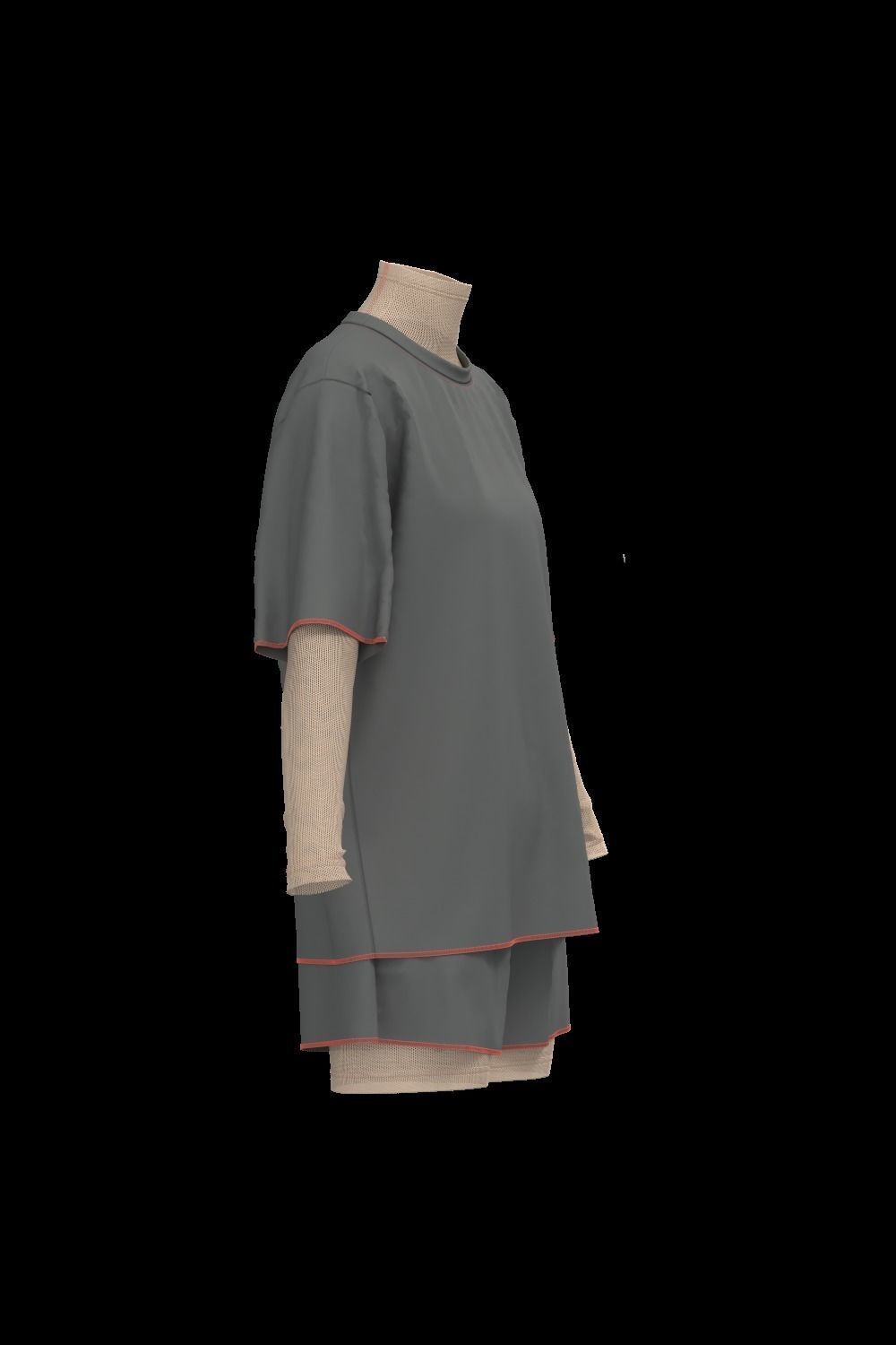  Female oversized tshirt  overalls short 3D model_2