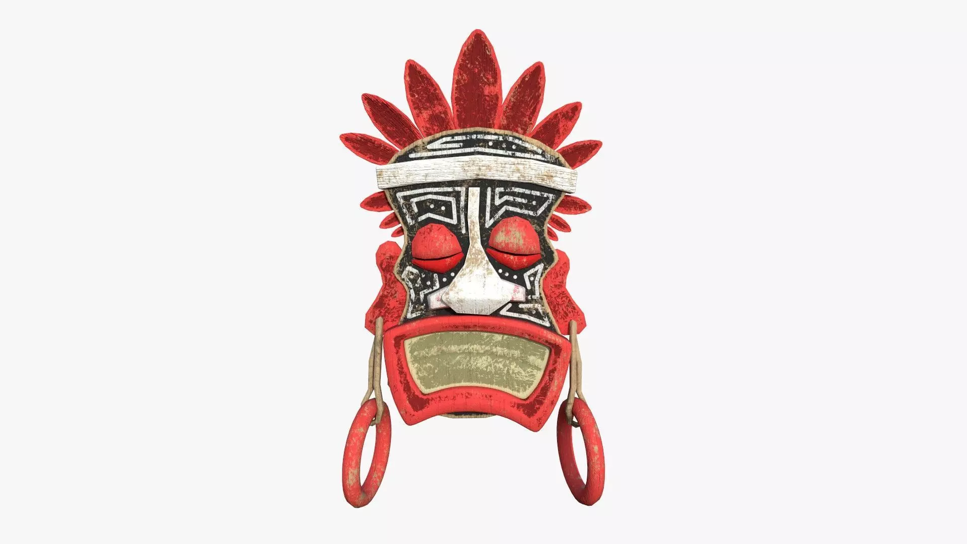 Tribal Mask J02 Black Red - Costume Character Design Low-poly 3D model_0