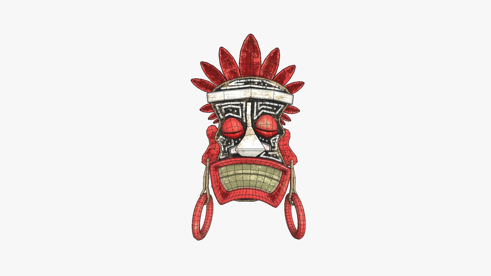 Tribal Mask J02 Black Red - Costume Character Design Low-poly 3D model_6