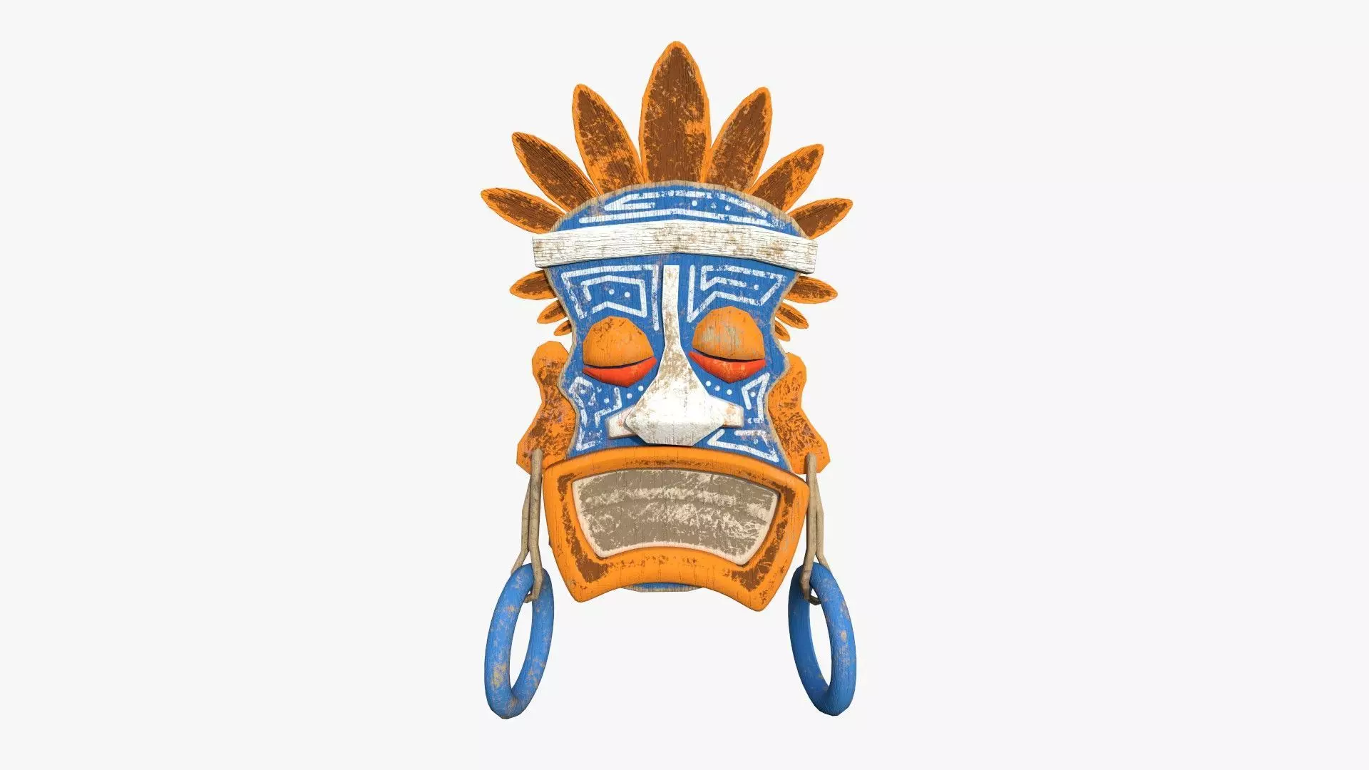 Tribal Mask J03 Orange Blue - Costume Character Design Low-poly 3D model_0