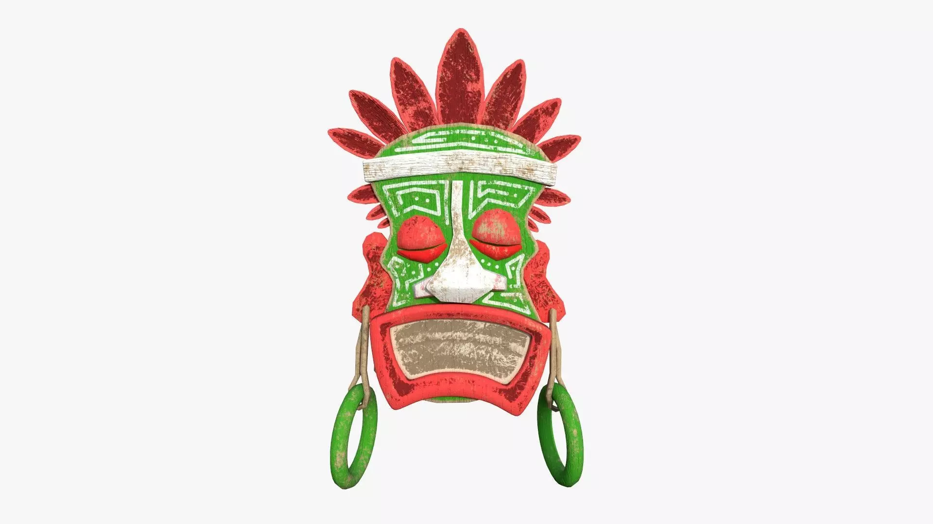 Tribal Mask J04 Red Green - Costume Character Design Low-poly 3D model_0