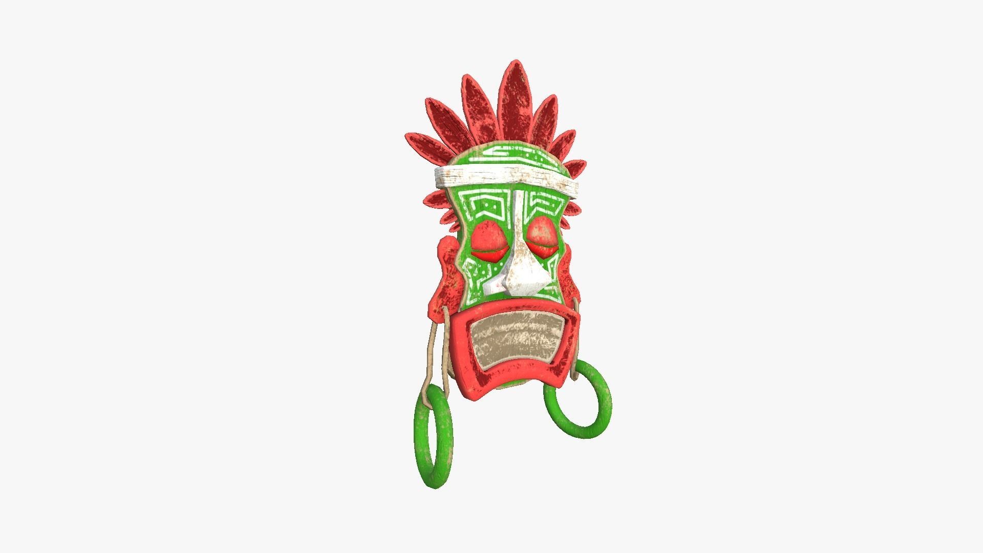 Tribal Mask J04 Red Green - Costume Character Design Low-poly 3D model_1