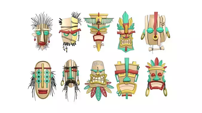 10 Tribal Masks Cartoon Collection - Costume Character Design 