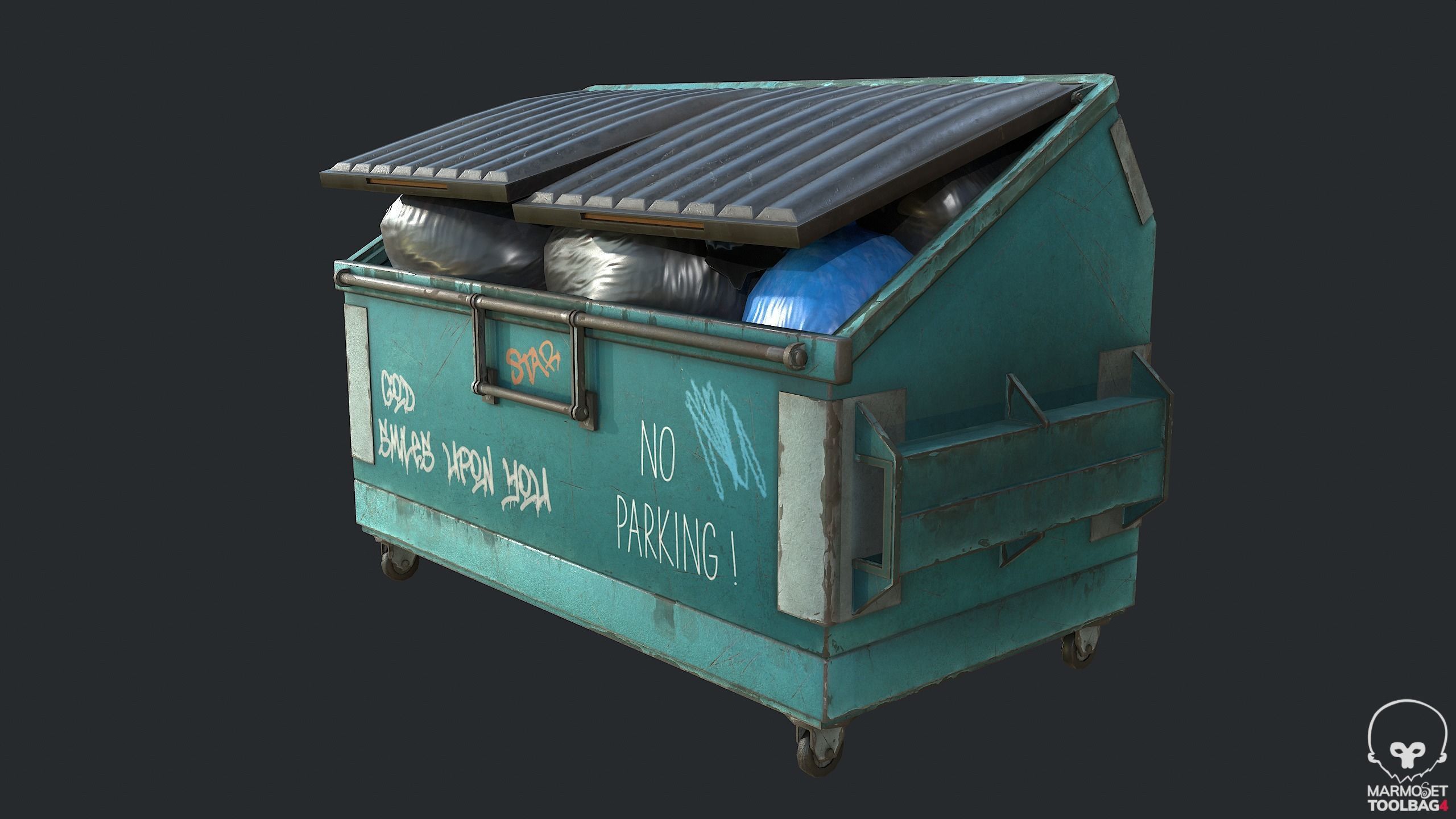 PBR Trash Container - Waste Container Low-poly 3D model_5