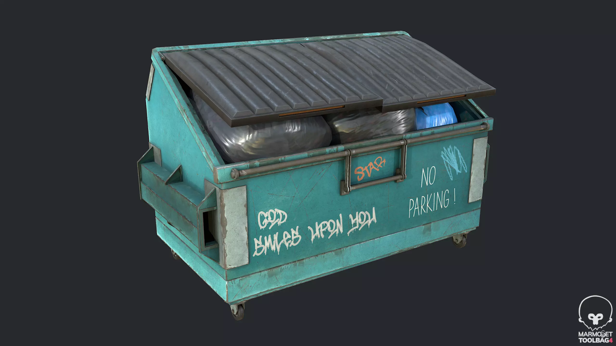 PBR Trash Container - Waste Container Low-poly 3D model_0