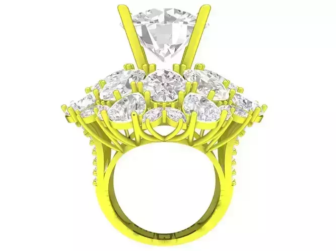 A7190 Luxury Diamond Flower Engagement Ring For Women 3D Model