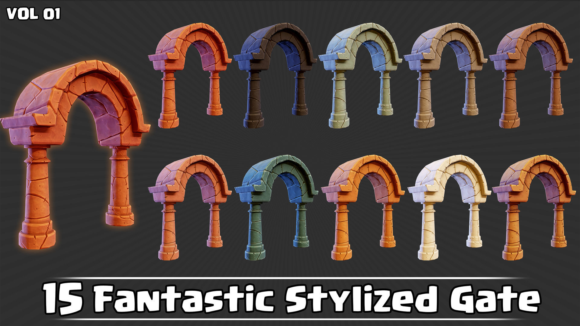 15 Fantastic Stylized Gates VOL01 Low-poly 3D model_15