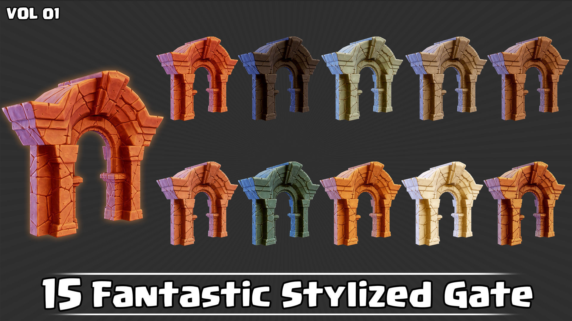 15 Fantastic Stylized Gates VOL01 Low-poly 3D model_9