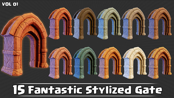 15 Fantastic Stylized Gates VOL01 Low-poly 3D model 7